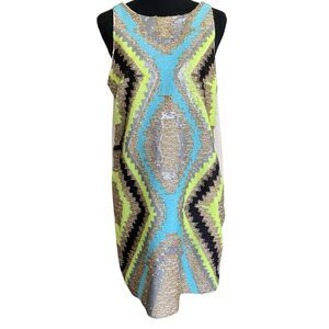 Vintage English Rose Mini Dress L Abstract Geometric Sequined Party Mod Retro